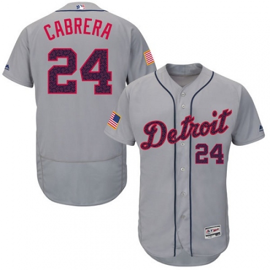 Men's Majestic Detroit Tigers #24 Miguel Cabrera Grey Fashion Stars & Stripes Flex Base MLB Jersey