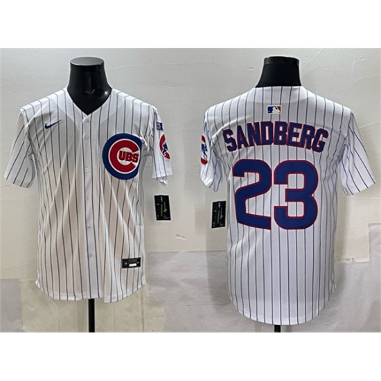 Men's Chicago Cubs #23 Ryne Sandberg White Pinstripe 'Ryne Sandberg Tribute' Vapor Limited V3 Stitched Baseball Jersey - Ujersey