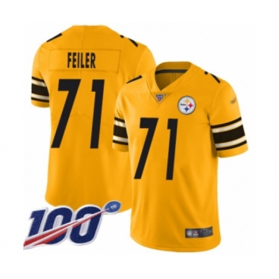 Men's Pittsburgh Steelers #71 Matt Feiler Limited Gold Inverted Legend 100th Season Football Jersey - Ujersey
