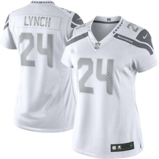 Women's Nike Seattle Seahawks #24 Marshawn Lynch Limited White Platinum NFL Jersey - Ujersey
