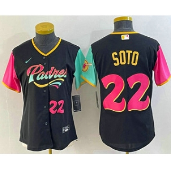 Women's San Diego Padres #22 Juan Soto Number Black 2022 City Connect Cool Base Stitched Jersey - Ujersey