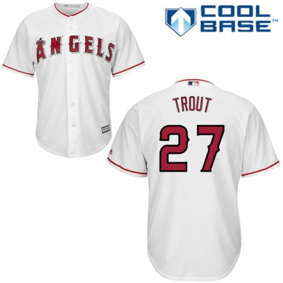 Youth Majestic Los Angeles Angels of Anaheim #27 Mike Trout Authentic White Home Cool Base MLB Jersey