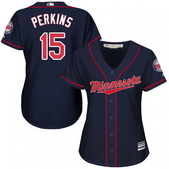 Women's Majestic Minnesota Twins #15 Glen Perkins Replica Navy Blue Alternate Road Cool Base MLB Jersey - Ujersey