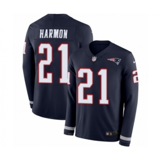 Youth Nike New England Patriots #21 Duron Harmon Limited Navy Blue Therma Long Sleeve NFL Jersey - Ujersey
