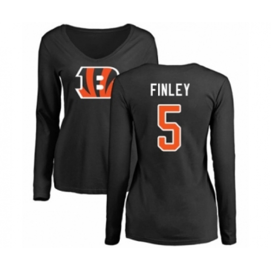 Football Women's Cincinnati Bengals #5 Ryan Finley Black Name & Number Logo Long Sleeve T-Shirt - Ujersey