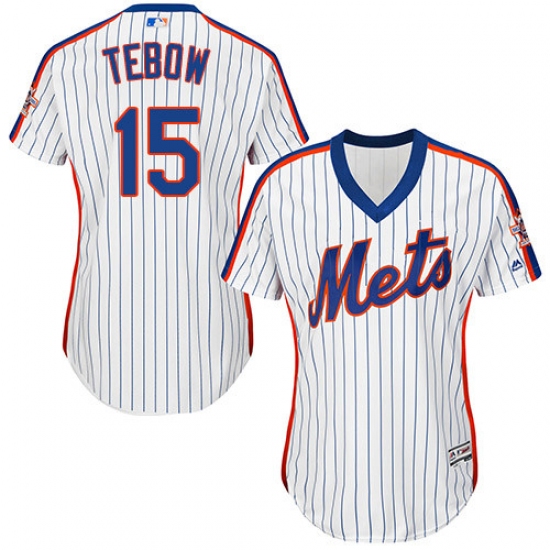 Women's Majestic New York Mets #15 Tim Tebow Authentic White Alternate Cool Base MLB Jersey - Ujersey