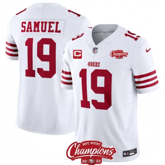 Men's San Francisco 49ers #19 Deebo Samuel White 2023 F.U.S.E. With 1-star C And NFC West Champions Football Stitched Jersey - Ujersey