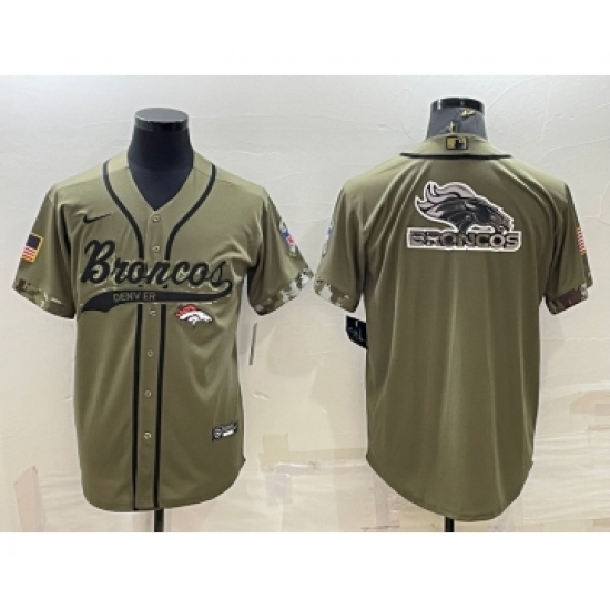 Men's Denver Broncos Olive Salute to Service Team Big Logo Cool Base Stitched Baseball Jersey - Ujersey