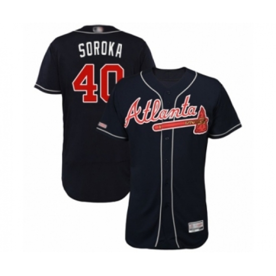 Men's Atlanta Braves #40 Mike Soroka Navy Blue Alternate Flex Base Authentic Collection Baseball Jersey - Ujersey