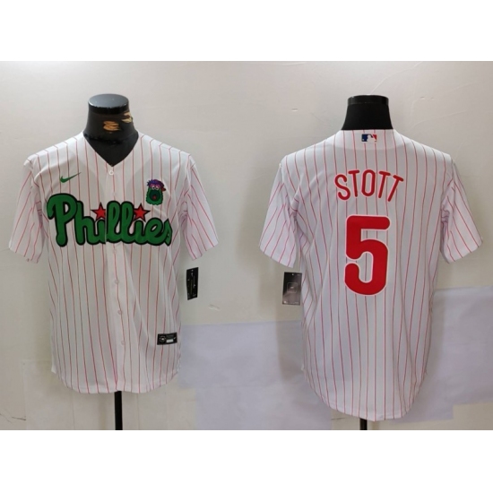 Men's Philadelphia Phillies #5 Bryson Stott White Green Cool Base Stitched Jersey - Ujersey
