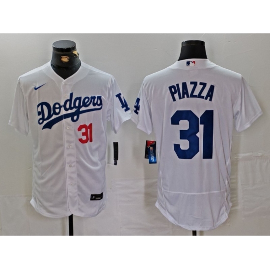 Men's Los Angeles Dodgers #31 Mike Piazza Number White Flex Base Stitched Jersey - Ujersey