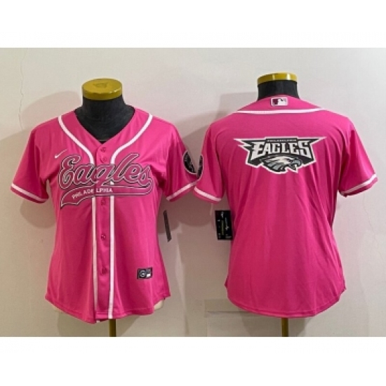 Women's Philadelphia Eagles Pink Team Big Logo With Patch Cool Base Stitched Baseball Jersey - Ujersey