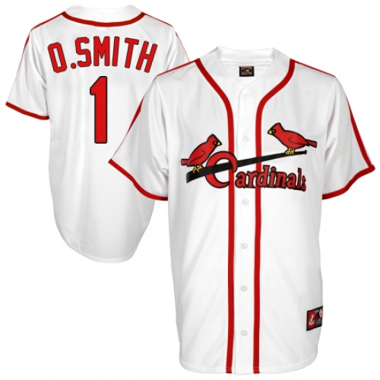 Men's Majestic St. Louis Cardinals #1 Ozzie Smith Replica White Cooperstown Throwback MLB Jersey - Ujersey