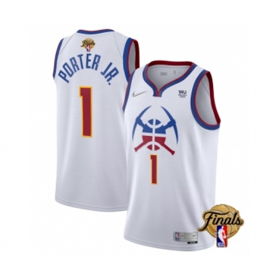 Men's Denver Nuggets #1 Michael Porter Jr. White 2023 Finals Earned Edition Stitched Basketball Jersey