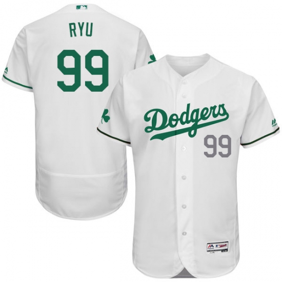 Men's Majestic Los Angeles Dodgers #99 Hyun-Jin Ryu White Celtic Flexbase Authentic Collection MLB Jersey - Ujersey