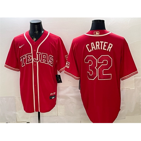 Men's Texas Rangers #32 Evan Carter Red 2026 City Connect Stadium Stitched Baseball Jersey - Ujersey