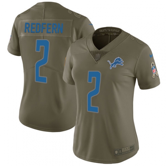 Women's Nike Detroit Lions #2 Kasey Redfern Limited Olive 2017 Salute to Service NFL Jersey - Ujersey