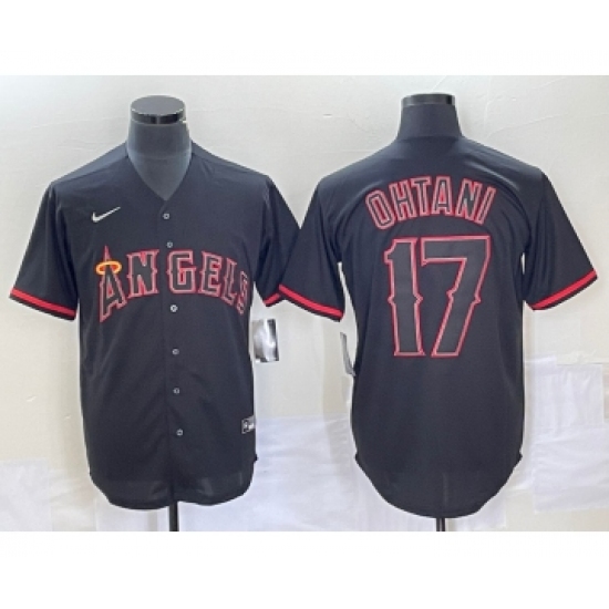Men's Los Angeles Angels #17 Shohei Ohtani Lights Out Black Fashion Cool base Nike Jersey - Ujersey