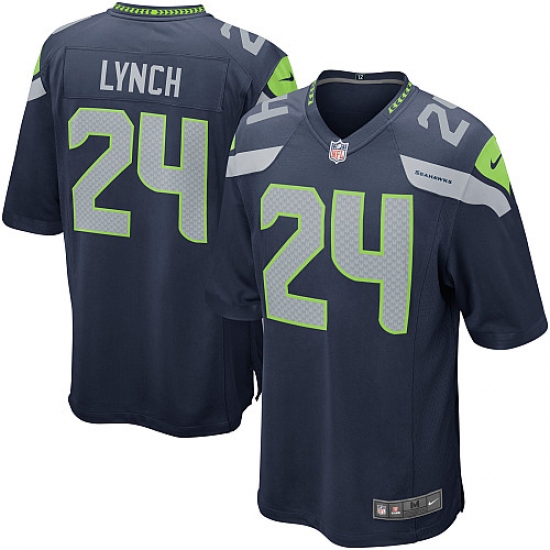 Men's Nike Seattle Seahawks #24 Marshawn Lynch Game Steel Blue Team Color NFL Jersey - Ujersey