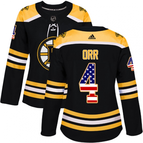 Women's Adidas Boston Bruins #4 Bobby Orr Authentic Black USA Flag Fashion NHL Jersey - Ujersey