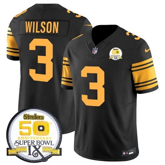 Men's Pittsburgh Steelers #3 Russell Wilson Black 2024 F U S E 50th Anniversary Of Super Bowl IX Color Rush Limited Stitched Jersey - Ujersey