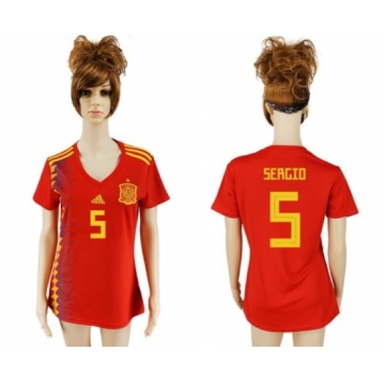 Women's Spain #5 Sergio Red Home Soccer Country Jersey