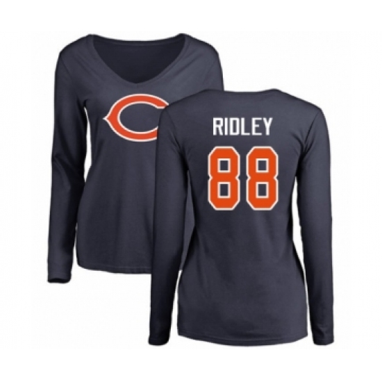 Football Women's Chicago Bears #88 Riley Ridley Navy Blue Name & Number Logo Long Sleeve T-Shirt - Ujersey