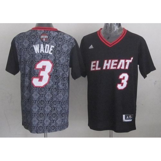 Men's Adidas Miami Heat #3 Dwyane Wade Authentic Black New Latin Nights NBA Jersey - Ujersey