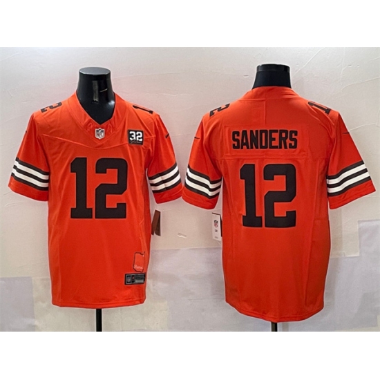 Men's Cleveland Browns #12 Shedeur Sanders Orange 2025 Draft F.U.S.E. With Jim Brown Memorial & Home Vapor Limited Football Stitched Jersey - Ujersey