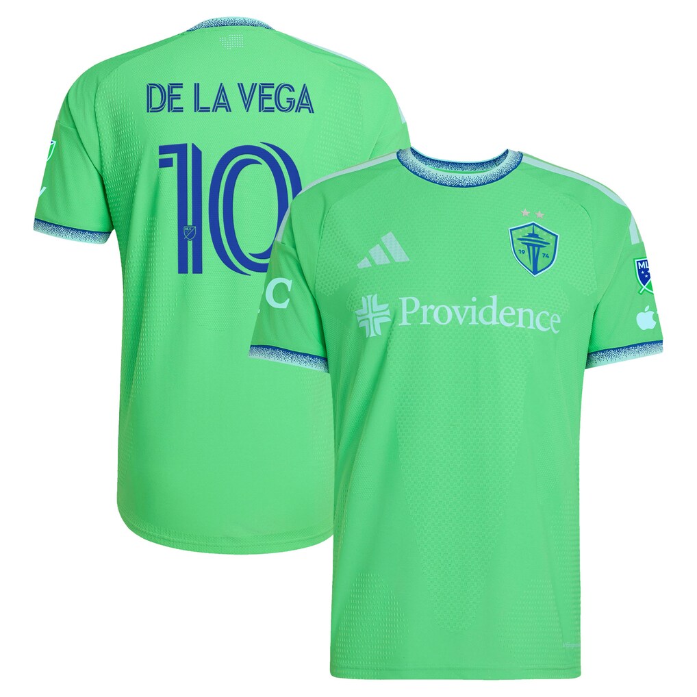 Men's Seattle Sounders FC Pedro de la Vega Rave Green 2026 The Evergreen State Kit On-Field Authentic Patch Jersey - Ujersey