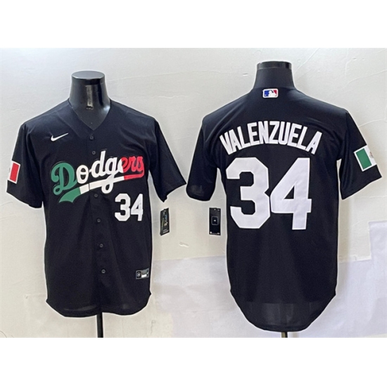 Men's Los Angeles Dodgers #34 Fernando Valenzuela Black Mexico Flag Cool Base Stitched Baseball Jersey - Ujersey