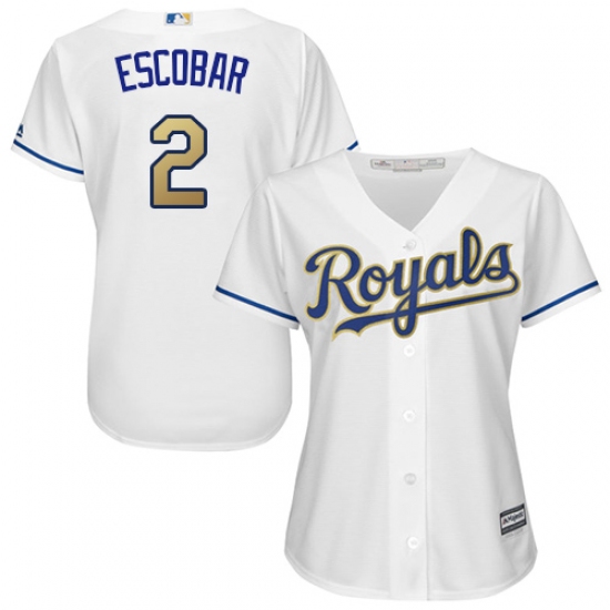 Women's Majestic Kansas City Royals #2 Alcides Escobar Authentic White Home Cool Base MLB Jersey - Ujersey