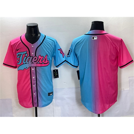 Men's Detroit Tigers Blank Pink Blue Limited Stitched Baseball Jersey - Ujersey