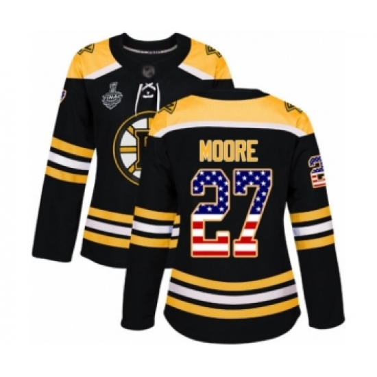 Women's Boston Bruins #27 John Moore Authentic Black USA Flag Fashion 2019 Stanley Cup Final Bound Hockey Jersey - Ujersey