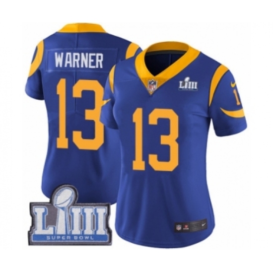 Women's Nike Los Angeles Rams #13 Kurt Warner Royal Blue Alternate Vapor Untouchable Limited Player Super Bowl LIII Bound NFL Jersey - Ujersey