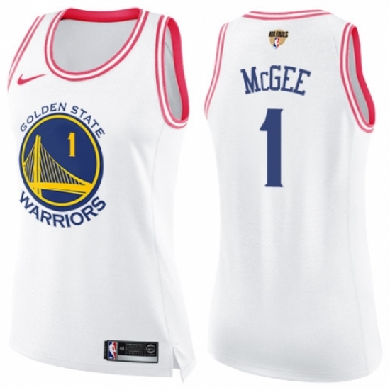 Women's Nike Golden State Warriors #1 JaVale McGee Swingman White/Pink Fashion 2018 NBA Finals Bound NBA Jersey - Ujersey