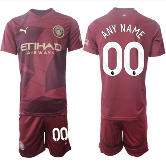 Men's Manchester City Custom 2024-25 Burgundy Third Soccer Jersey Suit - Ujersey