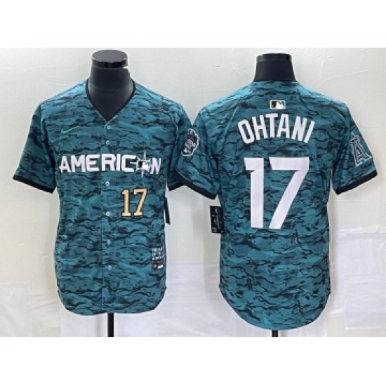 Men's Nike Los Angeles Angels #17 Shohei Ohtani Number Teal 2023 All Star Cool Base Stitched Jersey - Ujersey