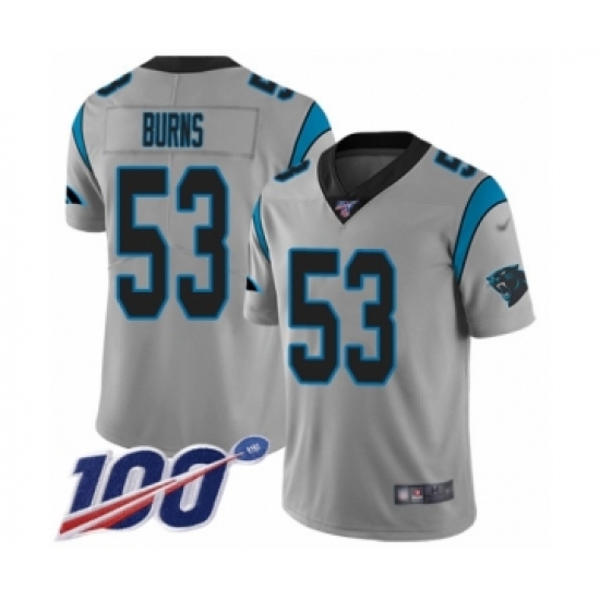 Men's Carolina Panthers #53 Brian Burns Silver Inverted Legend Limited 100th Season Football Jersey - Ujersey