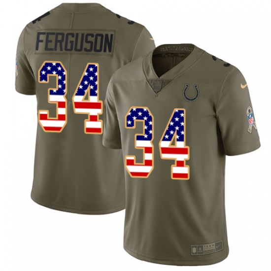 Youth Nike Indianapolis Colts #34 Josh Ferguson Limited Olive/USA Flag 2017 Salute to Service NFL Jersey - Ujersey