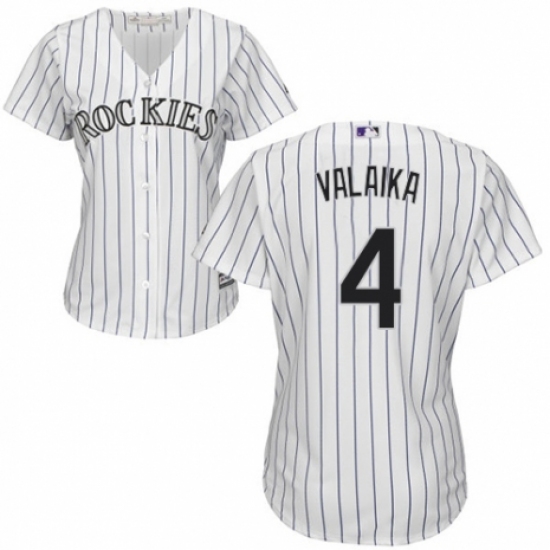 Women's Majestic Colorado Rockies #4 Pat Valaika Replica White Home Cool Base MLB Jersey
