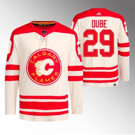 Men's Calgary Flames #29 Dillon Dube 2023 Cream Heritage Classic Primegreen Stitched Jersey - Ujersey