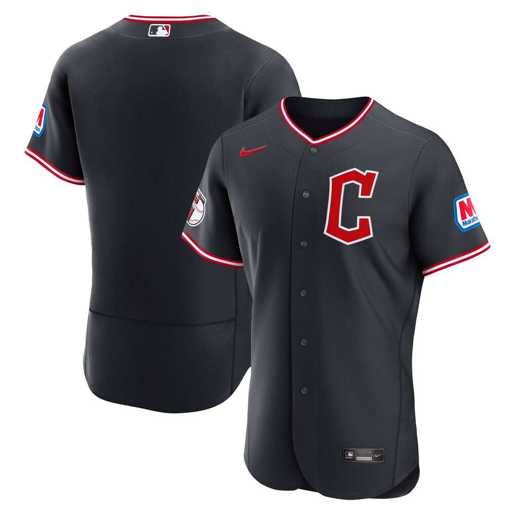 Men's Cleveland Guardians  Nike Navy Alternate Authentic Sponsor Patch Jersey - Ujersey