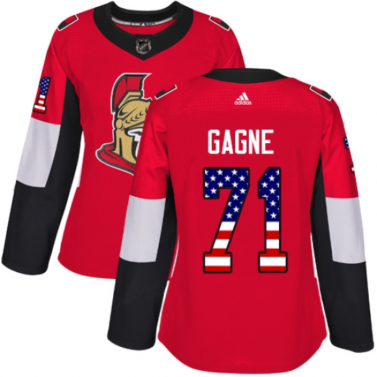 Women's Adidas Ottawa Senators #71 Gabriel Gagne Authentic Red USA Flag Fashion NHL Jersey - Ujersey
