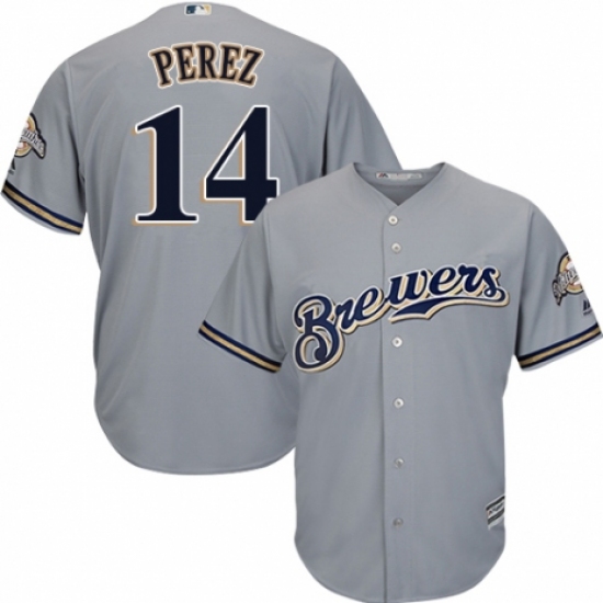 Men's Majestic Milwaukee Brewers #14 Hernan Perez Replica Grey Road Cool Base MLB Jersey - Ujersey