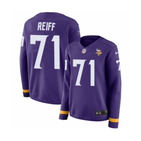 Women's Nike Minnesota Vikings #71 Riley Reiff Limited Purple Therma Long Sleeve NFL Jersey - Ujersey