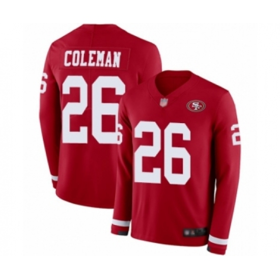Youth San Francisco 49ers #26 Tevin Coleman Limited Red Therma Long Sleeve Football Jersey - Ujersey