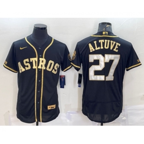 Men's Houston Astros #27 Jose Altuve Black Gold Flex Base Stitched Jersey - Ujersey