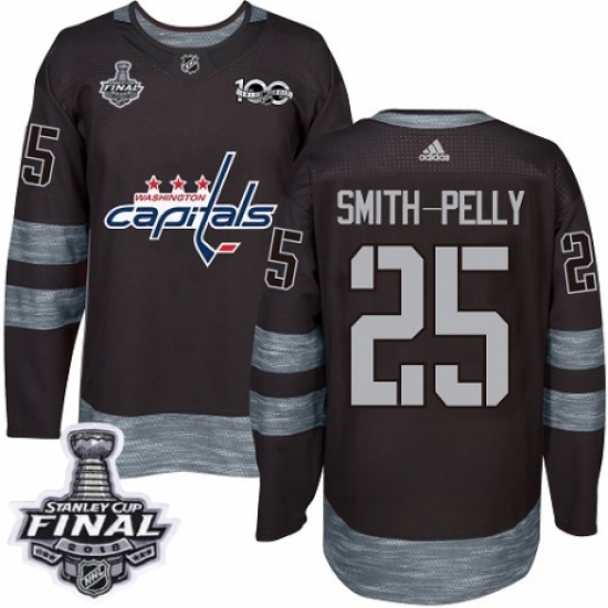 Men's Adidas Washington Capitals #25 Devante Smith-Pelly Authentic Black 1917-2017 100th Anniversary 2018 Stanley Cup Final NHL Jersey - Ujersey