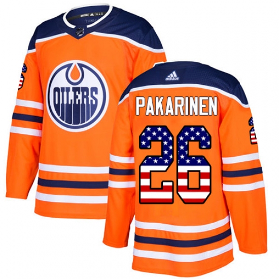Youth Adidas Edmonton Oilers #26 Iiro Pakarinen Authentic Orange USA Flag Fashion NHL Jersey - Ujersey